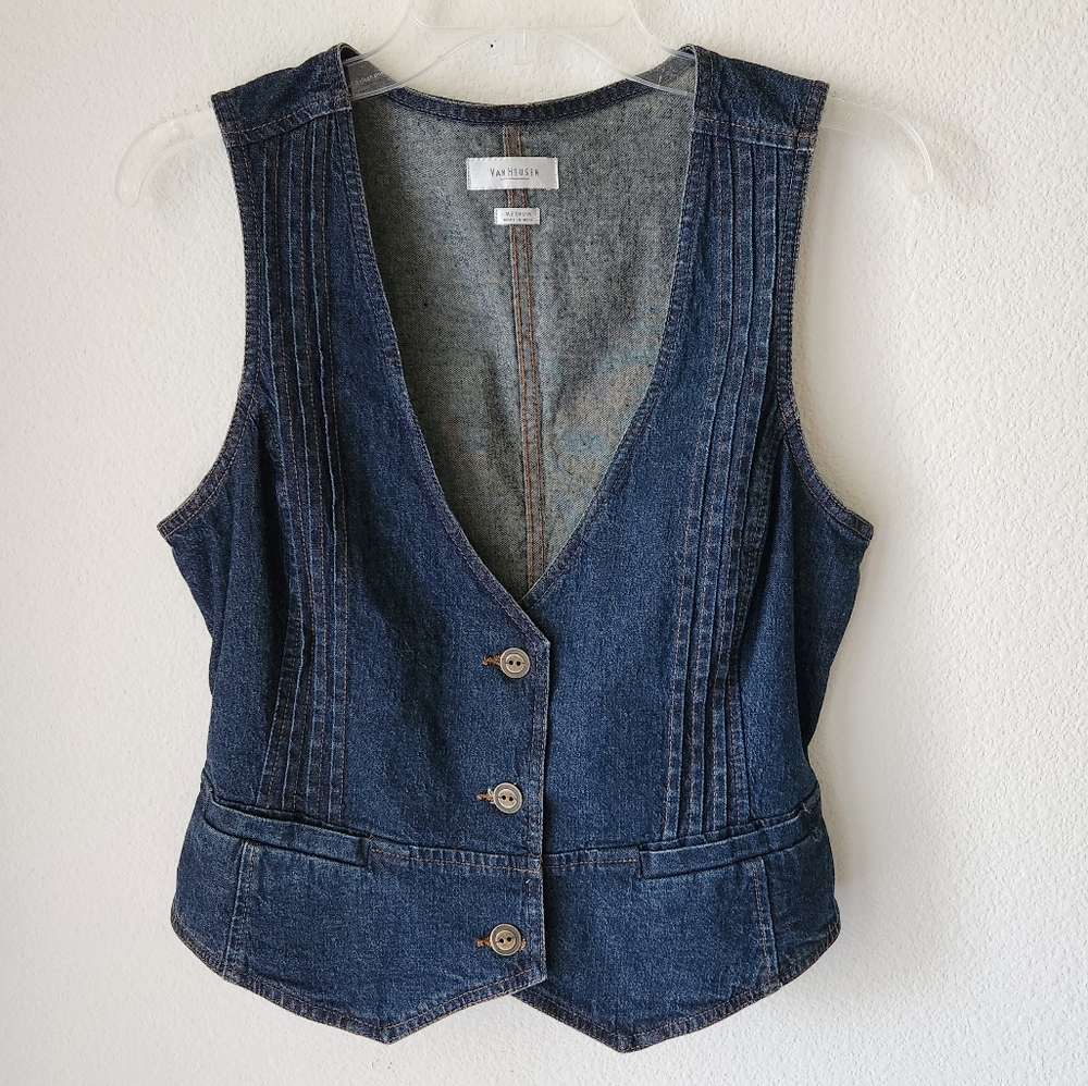 Van Heusen Denim vest dark wash cotton Women Sz M festivals cottage core boho